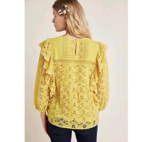 Anthropologie Mustard Lace Blouse - Picture 2 of 5